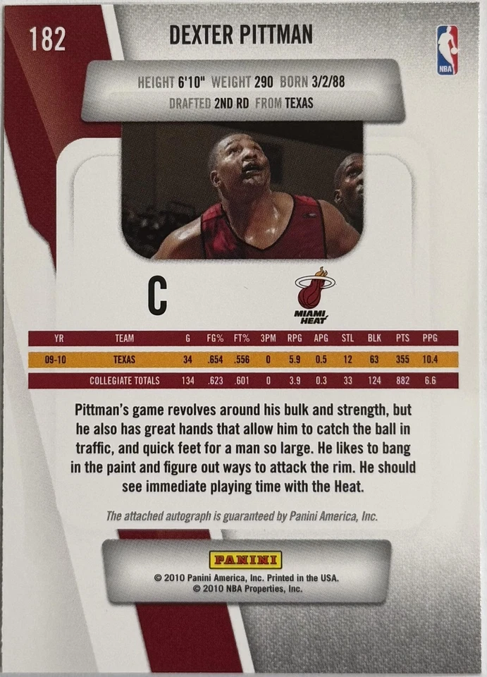 2010-11 Panini Prestige #182 Dexter Pittman - Image 2 of 2
