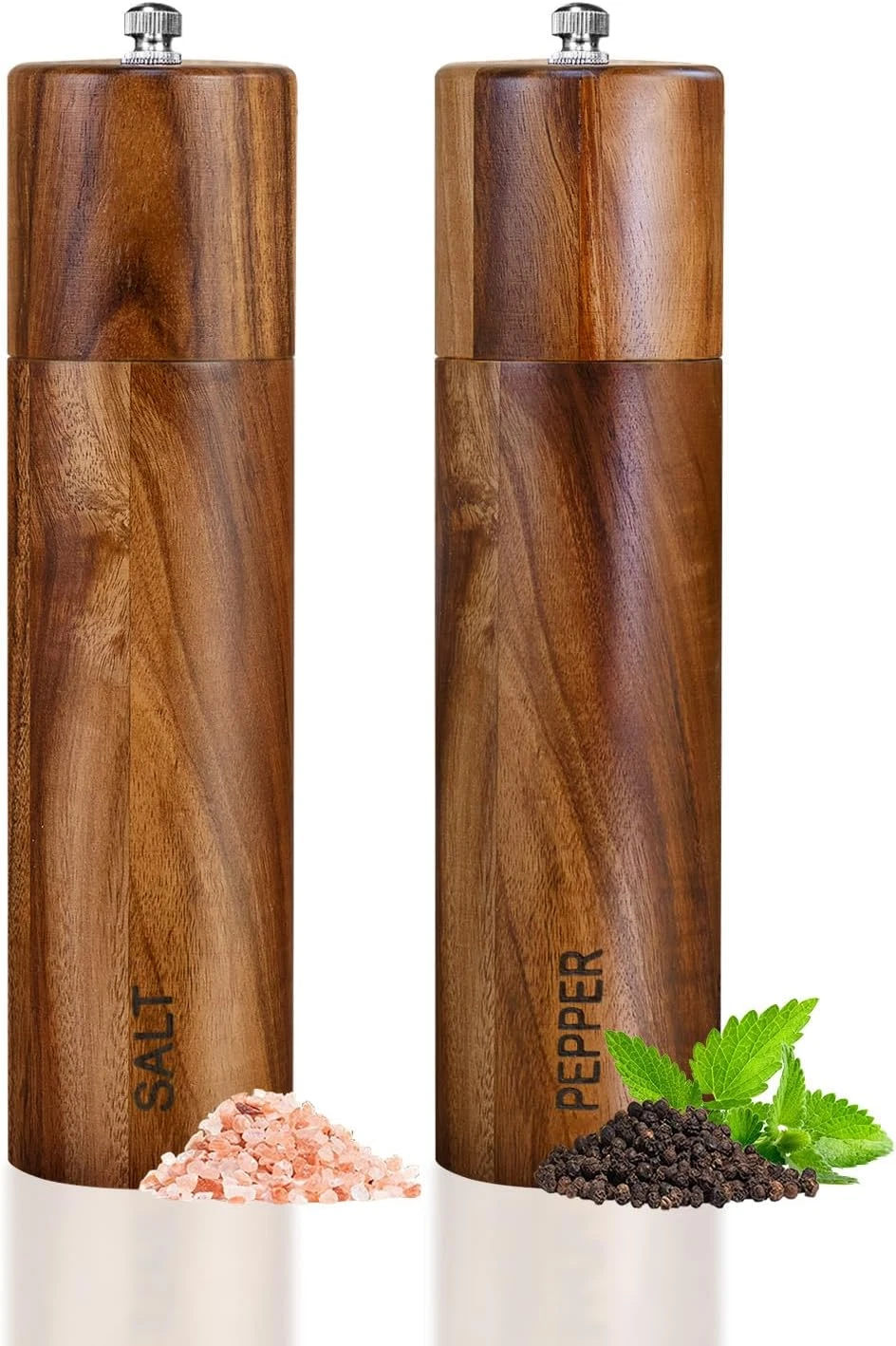 2 Pack Acacia Wooden Salt and Pepper Grinder Set 8 Inches Refillable Mills
Opens in a new window or