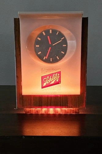 Vintage Schlitz Lighted Beer Sign Clock Floating Hands Cash Register Topper