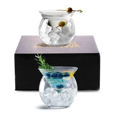 LEMONSODA Stemless Martini Glasses with Chiller Set of 2, 6oz Cocktail Gift