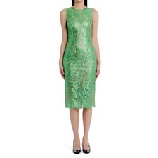 Dolce & Gabbana Semi Sheer Metallic Coated Lace Sleeveless Midi Dress 44 L