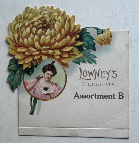 Vintage Victorian Die cut Trade Card Lowney's Chocolate Woman Flowers Boston MA
