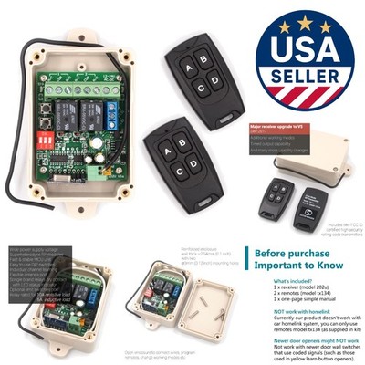 Universal 2-Channel Wireless Receiver Switch for Garage & LED Lighting Control