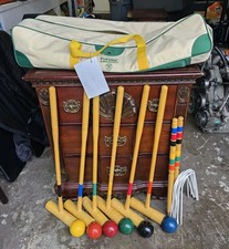 Vintage Forster Croquet Set Stand Balls Mallets 6 Players Made in USA No Wickets
