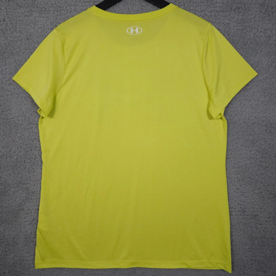 安德玛衬衫女式 XL 霓虹黄色绿色 UA Tech 图形运动服休闲 — 第 2/4 张图片