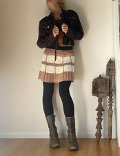 Vintage 60s 70s White And Light Brown/Beige Hand Crocheted Small