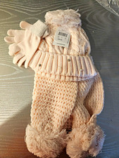 LOVE&bull;DESIGN Girls Pink Solid Knit 3-Piece Accessory Set Beaded Pom-Pom