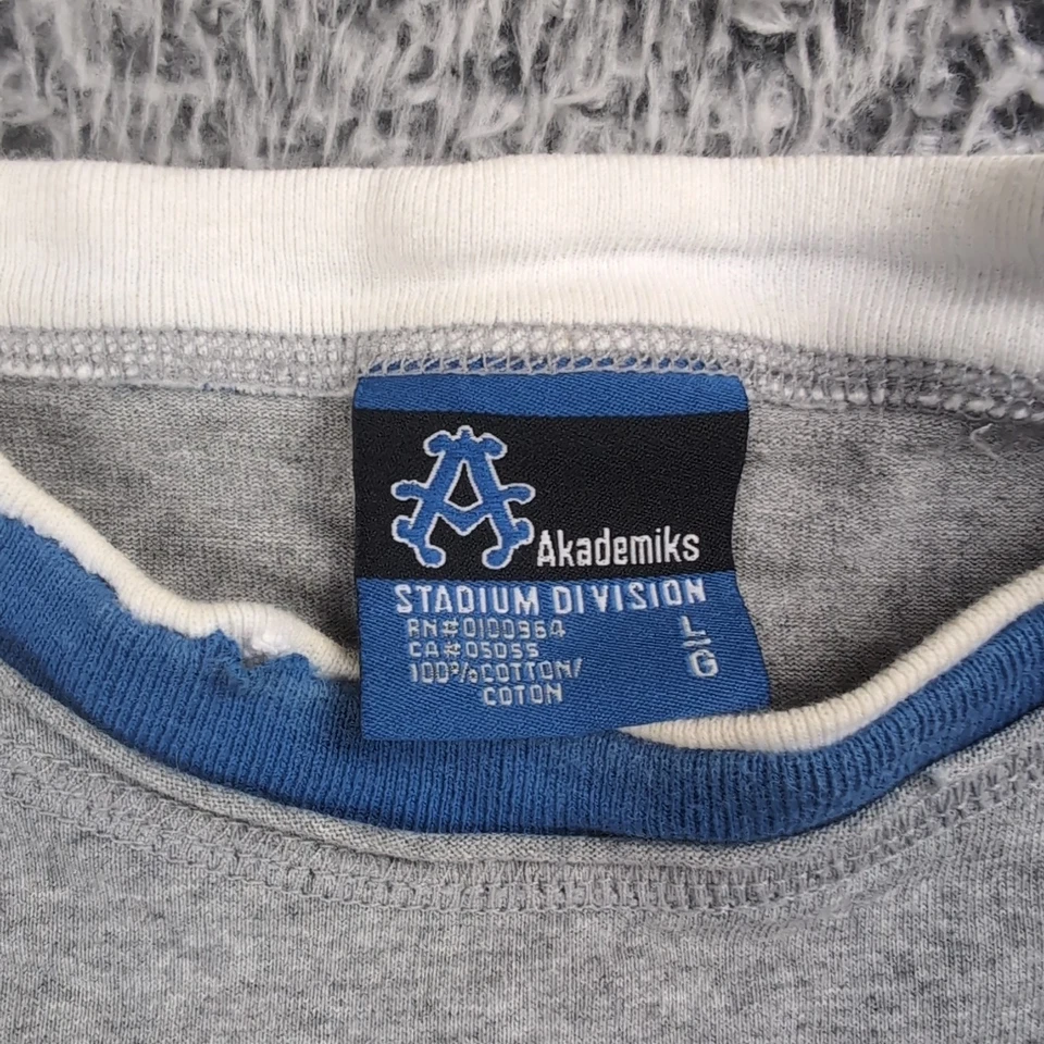 Camisa vintage Akademiks para hombre grande gris azul manga larga bordada patinador Y2K Foto 2 de 4