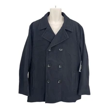 Roundtree & Yorke Coat Men Size XL Black Wool Peacoat Double Breasted Jacket NWT