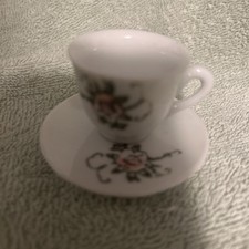 Vintage Miniature Porcelain Cup and Saucer Pink Rose Made in Korea