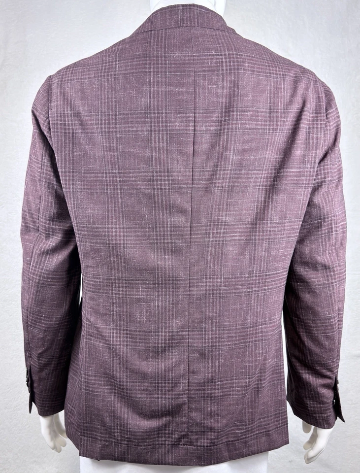 Brunello Cucinelli Sport Coat Burgundy Glen Check Wool Silk Linen 54IT 44US NWOT - Image 3 of 4