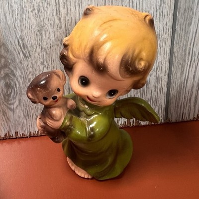 Vintage Josef Originals Japan Winged Angel figurine Green Monkey