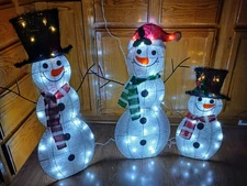 3-Piece 2D Lighted Christmas Snowman Family Set In/ Outdoor Light Up Brand New