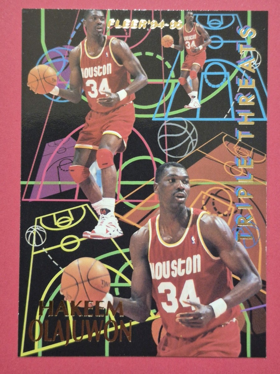 rare hakeem olajuwon cards 💥💯(RARE) 1994 Fleer Triple Threats Hakeem Olajuwon #6