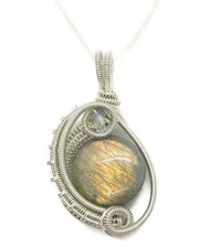 Labradorite Wire-Wrapped Pendant in Sterling Silver with Swarovski Crystal