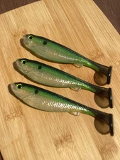 5” G Swim Baits Hand Poured Soft Plastic,Pearl Belly,Limetruese Vein, Smoke Top 