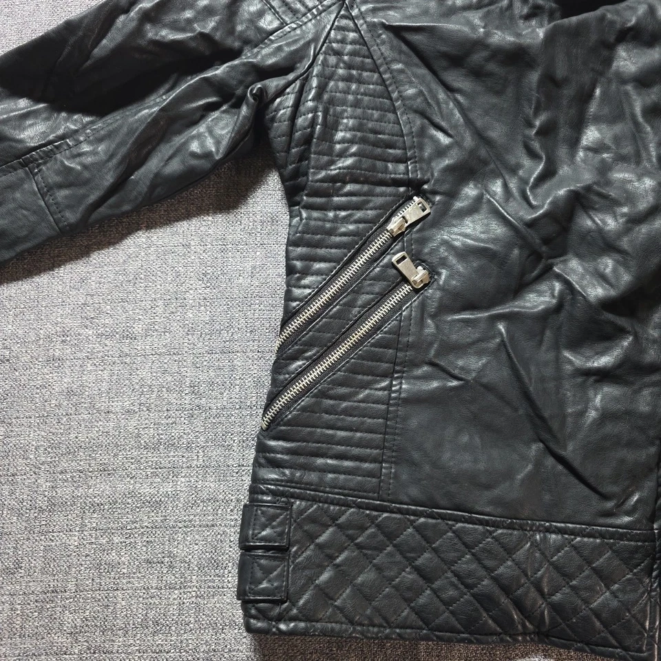 Chaqueta para mujer YMI negra de imitación de cuero años 80 90 Y2K forrada abrigo con cremallera completa otoño XL Foto 3 de 4