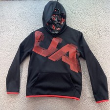 UNDER ARMOUR Hoodie Unisex Size YLG Black, Orange Kangaroo Pocket School Casual