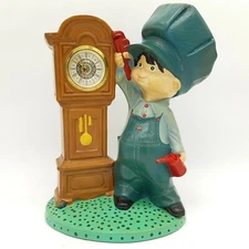 Vintage Byron Molds Ceramic Engineer Boy Grandfather Clock Narco Clock Germany