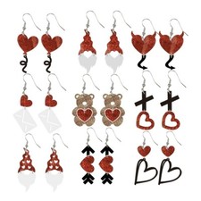 9 Pairs of Charming Heart, Bear, Love Letter  Gnome Design Acrylic Earrings