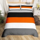 Orange Gray Black Bedding Set King Geometric Stripes Duvet Cover 2 Pillow Cases