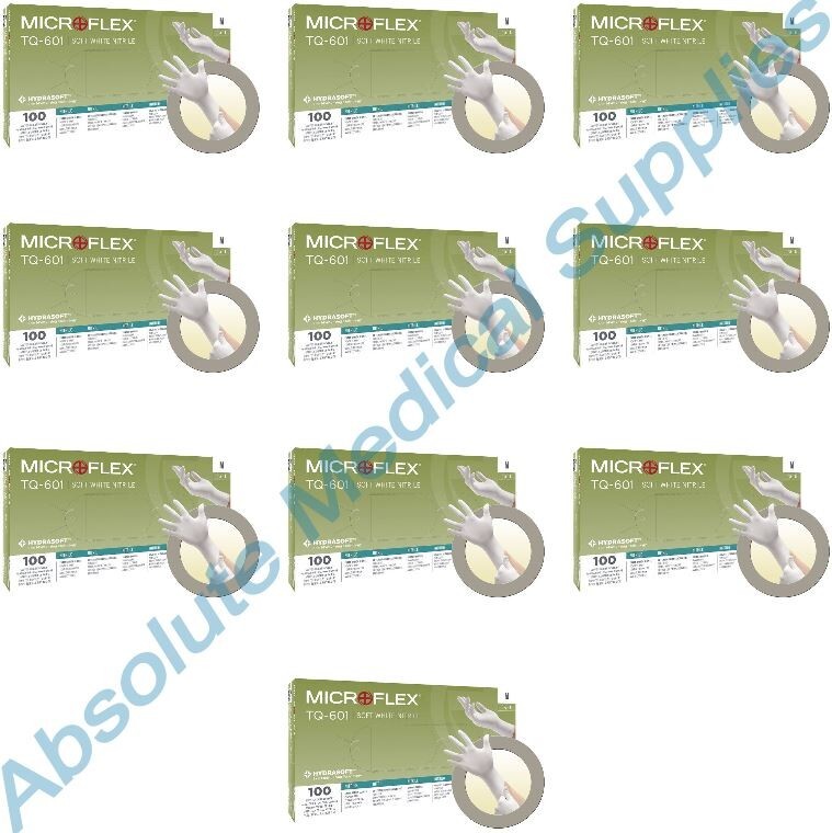 *1,000-Gloves* MicroFlex Soft White PF Hydrasoft Nitrile Exam Medium  TQ-601-M