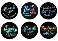 100 THANK YOU 1" ASSORTED STICKERS LABELS SEALS FEEDBACK Black Holographic