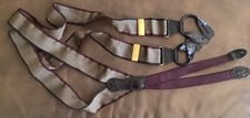 MARTIN DINGMAN SUSPENDERS Taupe Navy Burgundy Edge Pattern Solid BRASS LEATHER