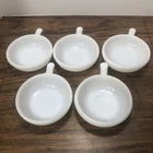 5 Vintage White Milk Glass Glasbake Soup Bowls with Handles Retro Kitchen Chili