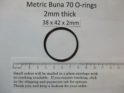 38mm ID x 42mm OD x 2mm thick O-ring.  Buna-70.   Quan 1.