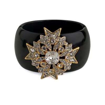 Kenneth Jay Lane schwarz Kristall kubisch Zirkonia Kreuzmanschette Armband Harz