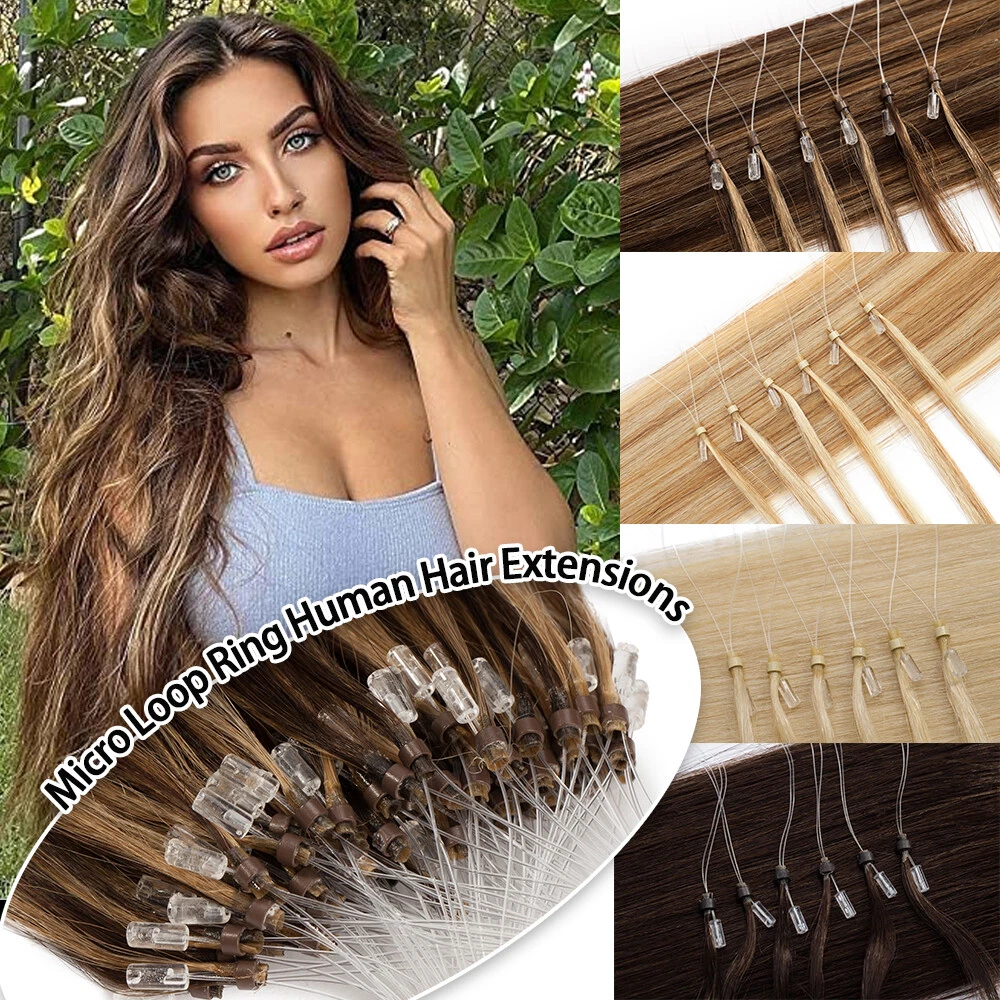 Micro Ring Loop Remy Human Hair Extensions Micro Beads Link Soft Brazilian  Hair