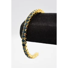 Vintage Crystal Cuff Bracelet Bangle Navy Blue Prong Rhinestone Gold 1980s BinA9