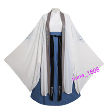 Chinese Hanfu Male Ancient White Dragon Robe Dress Set Men's Scholar Costume