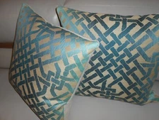 Lee Jofa Kelly Wearstler pillows Ombre Maze in TEAL Geometric design new PAIR #1