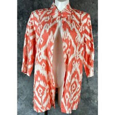 Chicos IKAT Print Linen L/S Jacket Sunrise Orange sz 3 14749 NEW