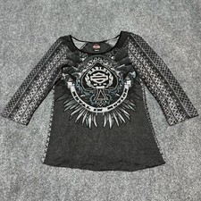 Harley Davidson Shirt Womens Medium Grey Pullover Metal In Motion Made In USA