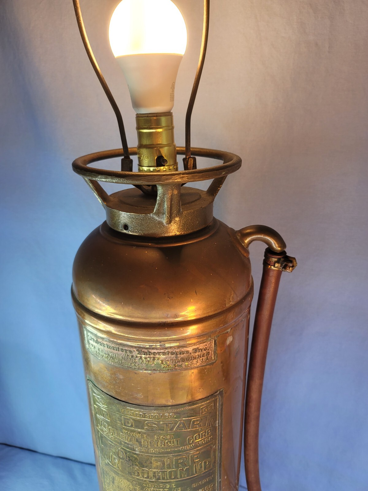 Copper Fire Extinguisher Lamp Vintage RED STAR Model 303 Brass Accent