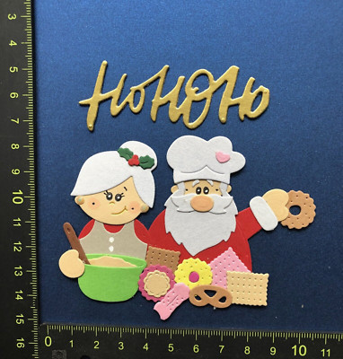 Stanzteile Kartenschmuck Weihnachten Miss Santa Claus und Santa beim Backen