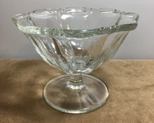 Vintage Glass Pedestal Dish Floral Etching, Clear, & Heavy 5 3/4" wide