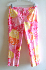Vtg Lilly Pulitzer Sz 6 Floral Tropical Capri Crop Pants Cotton Stretch