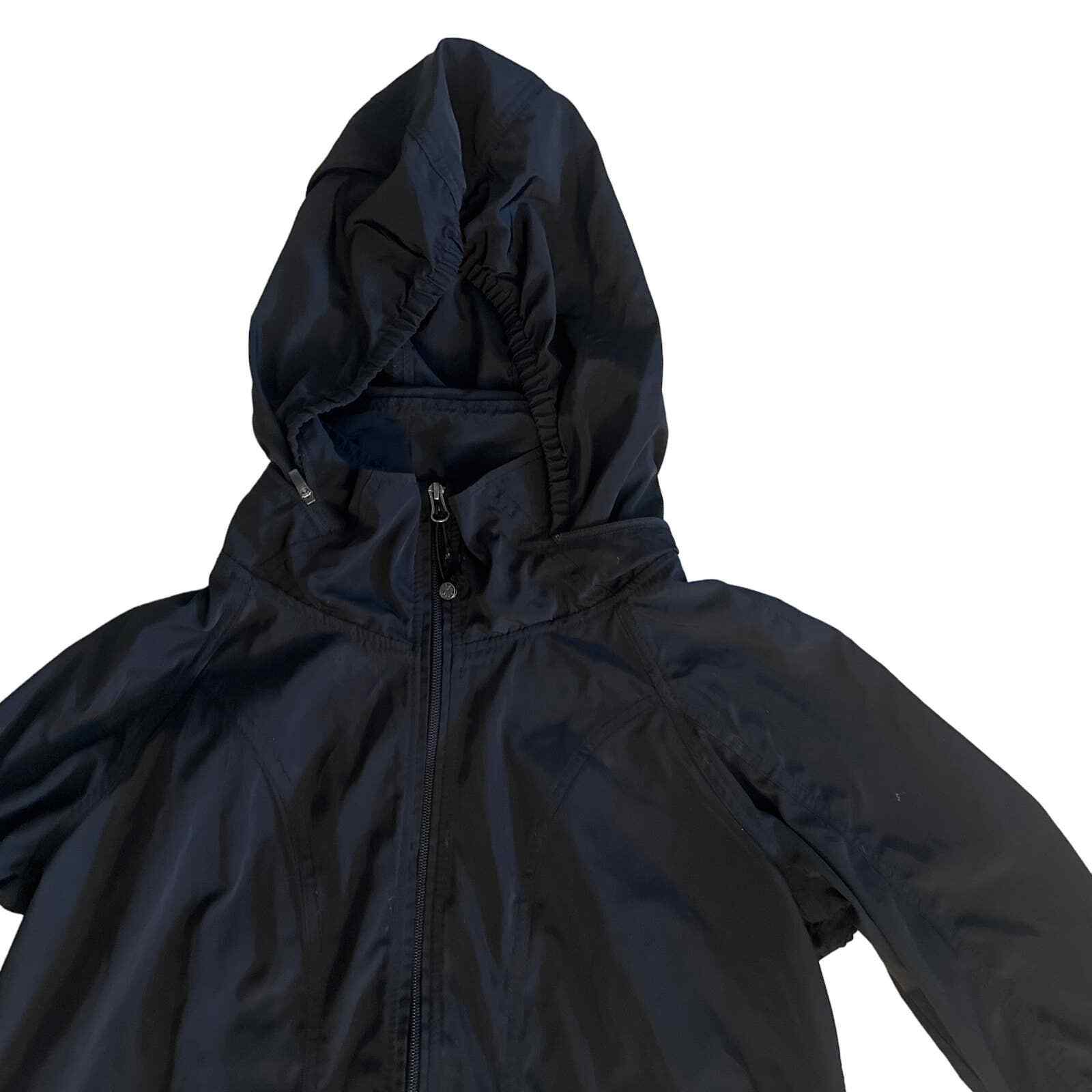 Women M Athleta Drippity Black Hooded Zip Rain Jacket Coat 138963