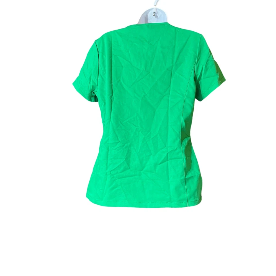 Womens Scrub Top XS Green v-neck 4 pocket utility comfortable feel quality soft - Image 2 of 4