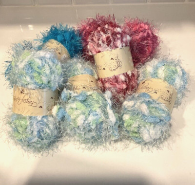 Fancy Yarn- Bulky Eyelash Yarn Lot- Assorted Colors- 6 Skeins Total