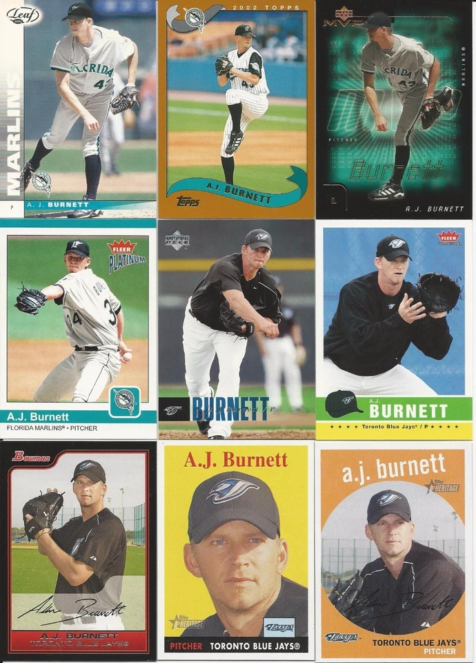 Lote Fleer A. J. Burnett RC 1999 Florida Marlins New York Yankees Foto 2 de 3