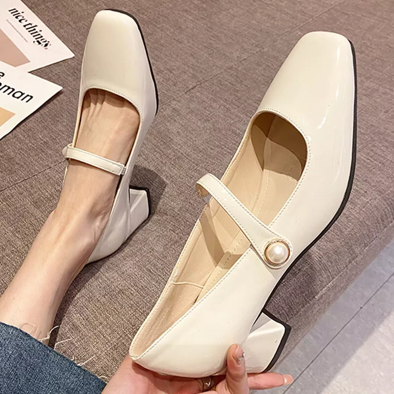 Square toe mid heel best sale shoes