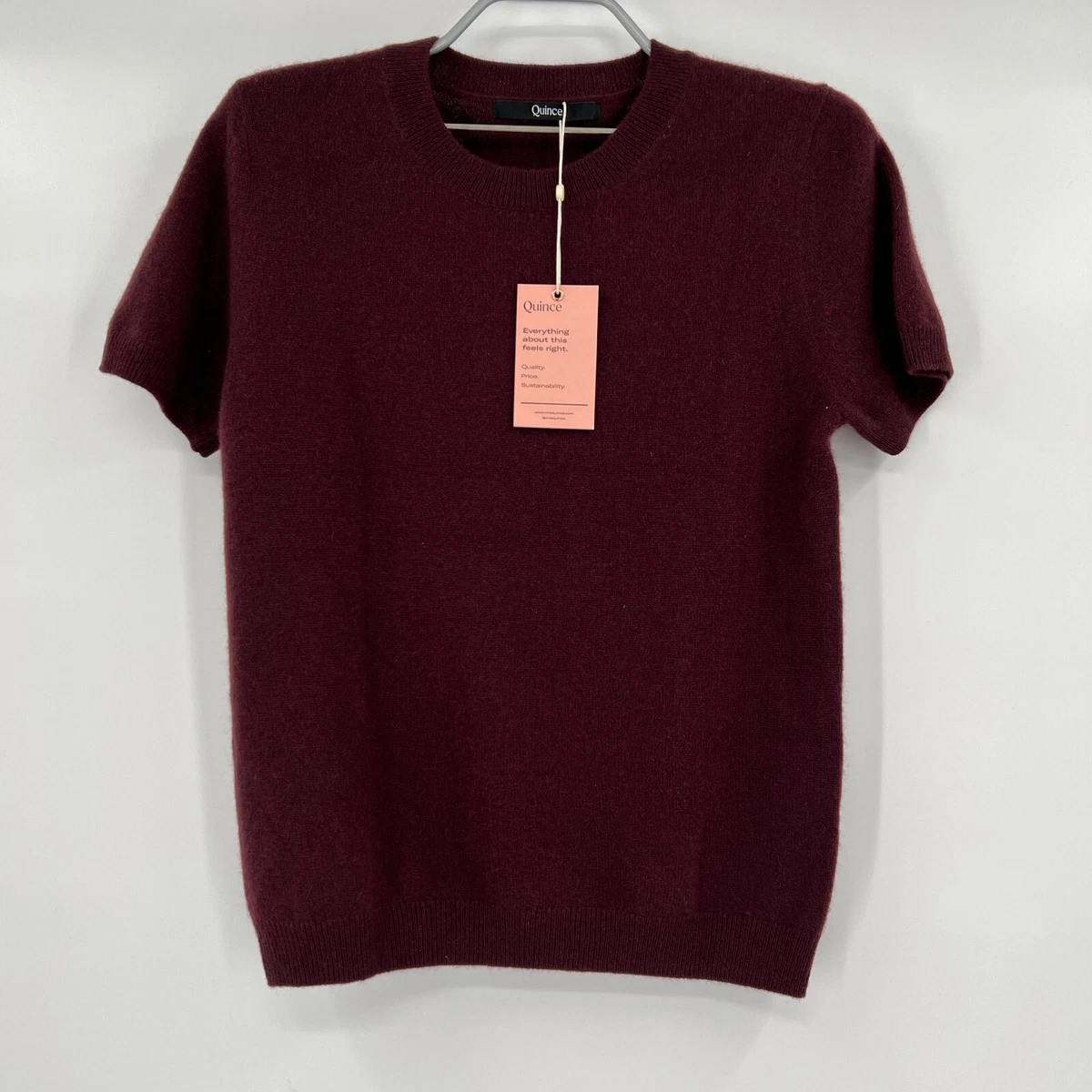 Quince Women's Burgundy Mongolian Cashmere Sweater Tee Short Sleeve sz L  NWT