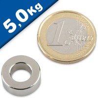 10 X Ringmagnet Magnetring Ø 15/8 X 6 Mm Neodym N42 (Ndfeb) Nickel - HäLt 5,0 Kg