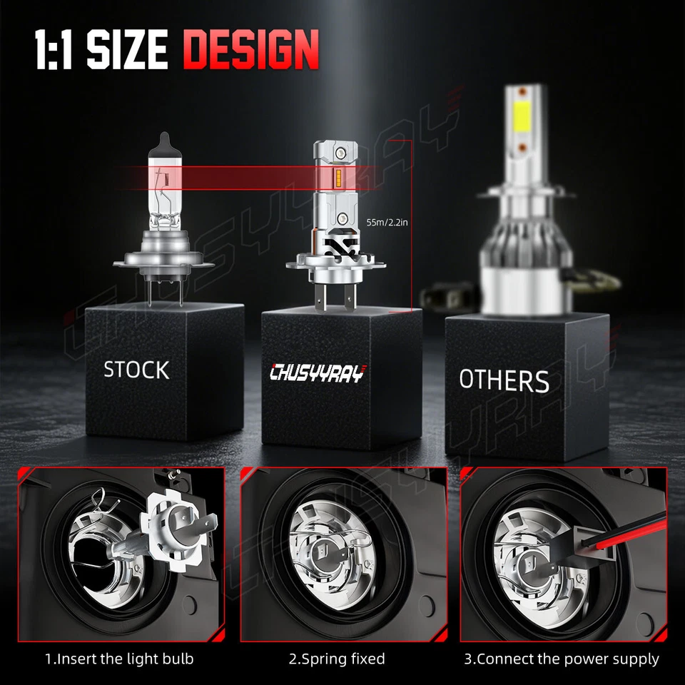 2x H7 LED Headlight Bulbs Kit High Low Beam For BMW 340i 2016 2017 2018 - Image 2 of 4