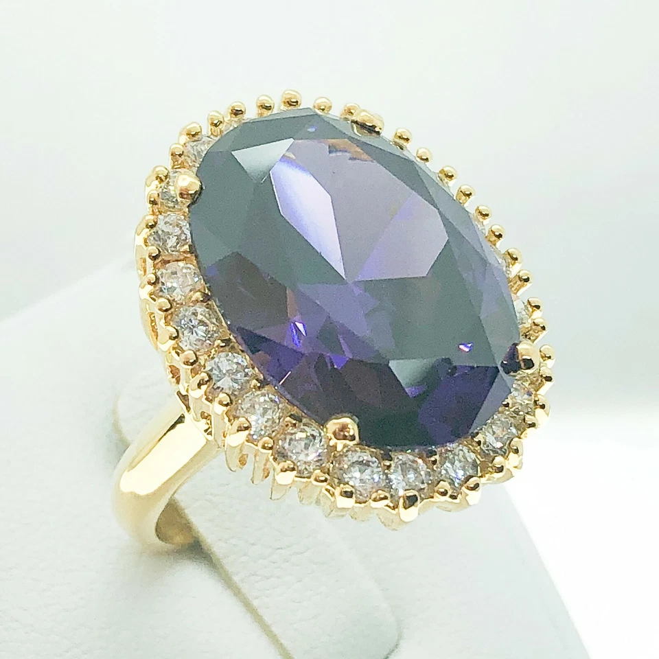 Anillo de cóctel R1567-1 enchapado en oro blanco amarillo amatista circonita cúbica joyería de moda para mujer Foto 4 de 4